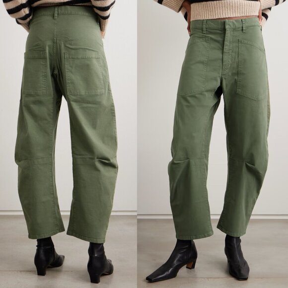 Nili Lotan Shon Camo Green Twill Cotton Barrel Leg Cropped Pant Size 00 - Picture 1 of 11